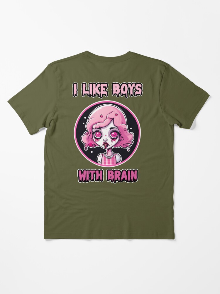 Pink Zombie I Like Boys With Brain Halloween Cute Colorful Retro   Essential T-Shirt for Sale by shypixels