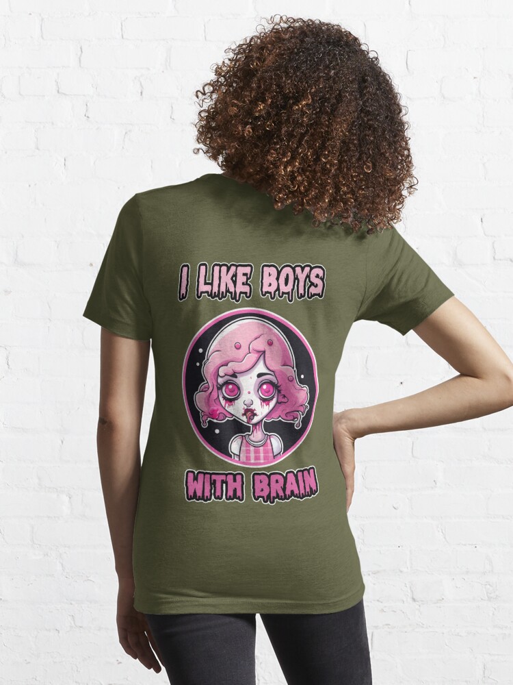 Pink Zombie I Like Boys With Brain Halloween Cute Colorful Retro   Essential T-Shirt for Sale by shypixels