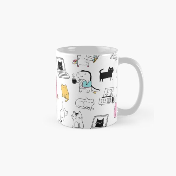 Cats. Dinosaurs. Unicorn. Sticker set. Classic Mug