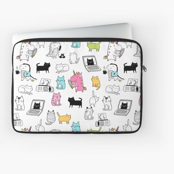 Cats. Dinosaurs. Unicorn. Sticker set. Laptop Sleeve