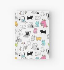 Cuaderno de tapa dura Gatos. Dinosaurios. Unicornio. Conjunto de pegatina.