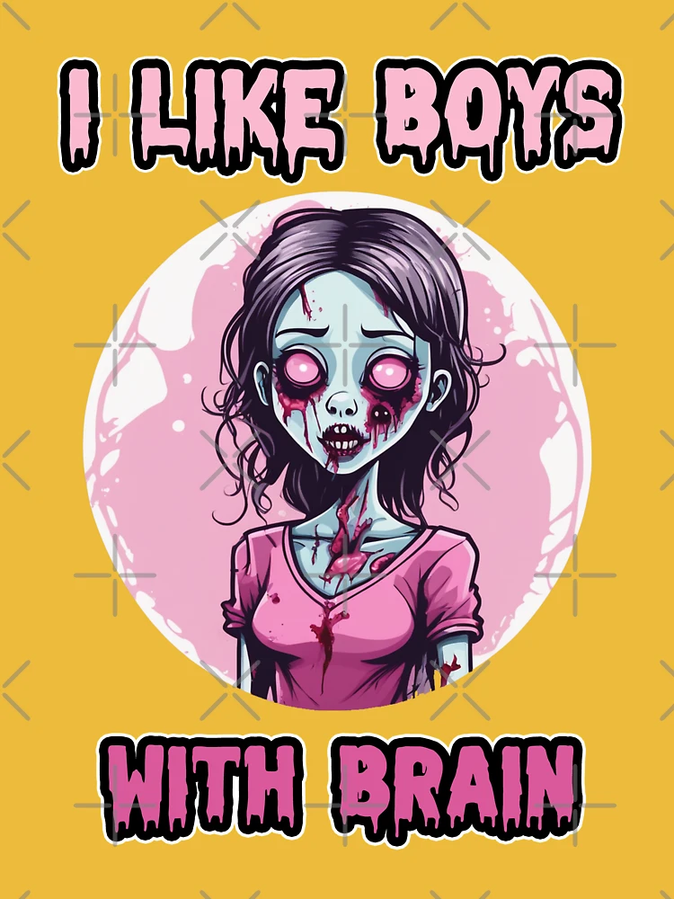 Pink Zombie I Like Boys With Brain Halloween Cute Colorful Retro