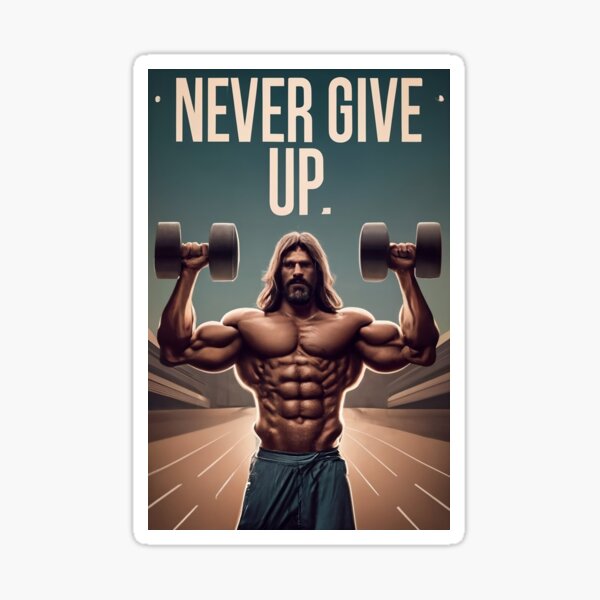 Motivation with Jesus at the Gym: 'Never Give Up" Sticker