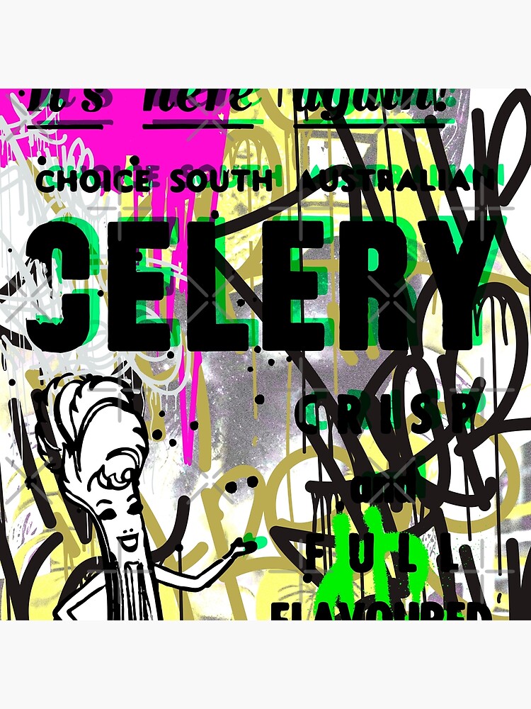 Artwork view, Celery Crisp Vintage Graffiti  designed and sold by blackink-design
