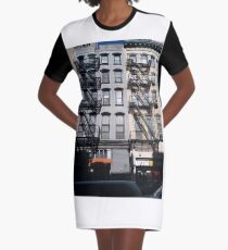 New York, Manhattan, Brooklyn, New York City, architecture, street, building, tree, car, pedestrians, day, night, nightlight, house, condominium,  Graphic T-Shirt Dress