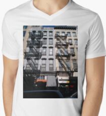 New York, Manhattan, Brooklyn, New York City, architecture, street, building, tree, car, pedestrians, day, night, nightlight, house, condominium,  Men's V-Neck T-Shirt