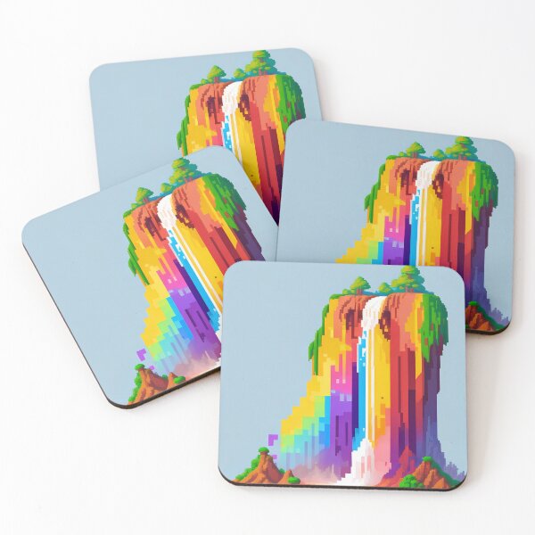 Item preview, Rainbow waterfall island pixel art designed and sold by raviolli000.