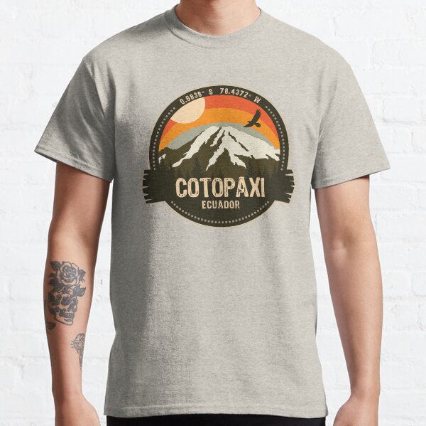 Aperçu de l'œuvre Badge Rétro Vintage Éruption Volcanique Équateur Volcan Cotopaxi créée et vendue par mountainfad.