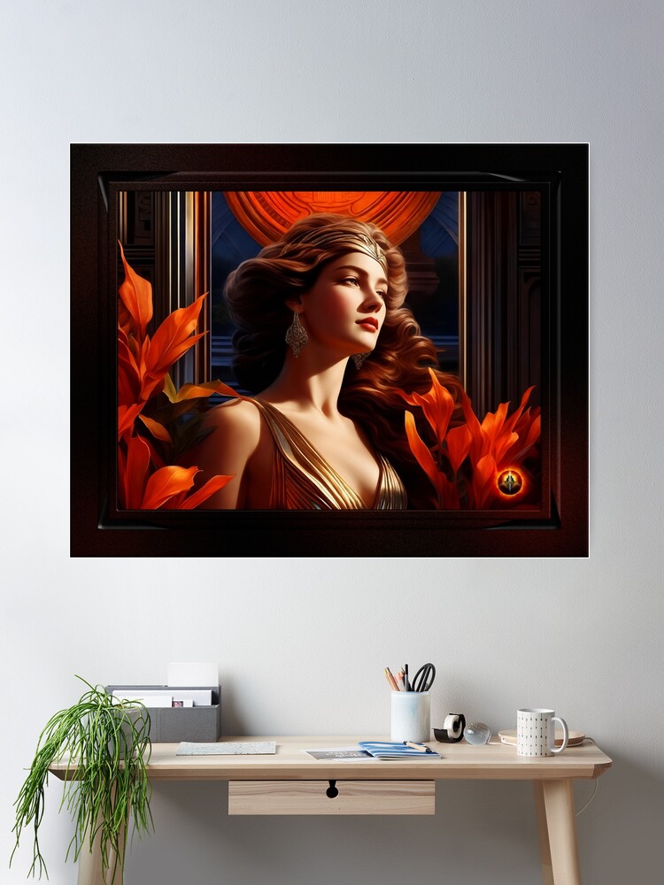 Goddess Of The Sun Art Deco Romantic Glamour AI Concept Art by Xzendor7 - The Beauty Of Light 2 Goddess Of The Sun Art Deco Romantic Glamour Beautiful AI Concept Art Portrait by Xzendor7 Wall Decor Poster