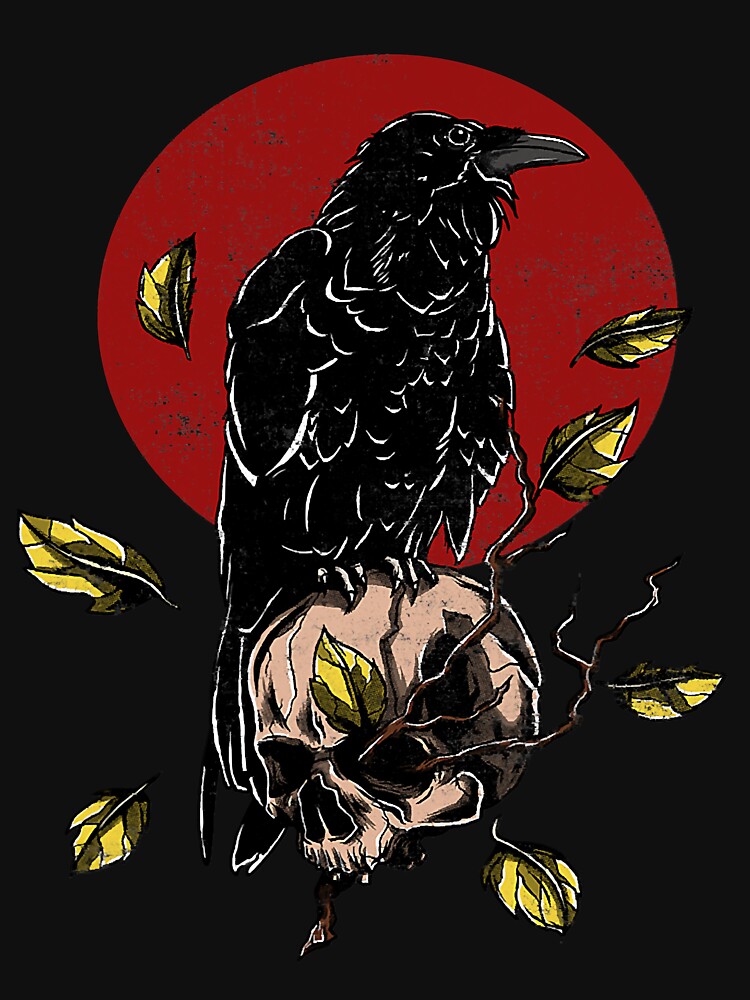 Halloween Raven Red Moon Spooky Night Crow T-Shirt