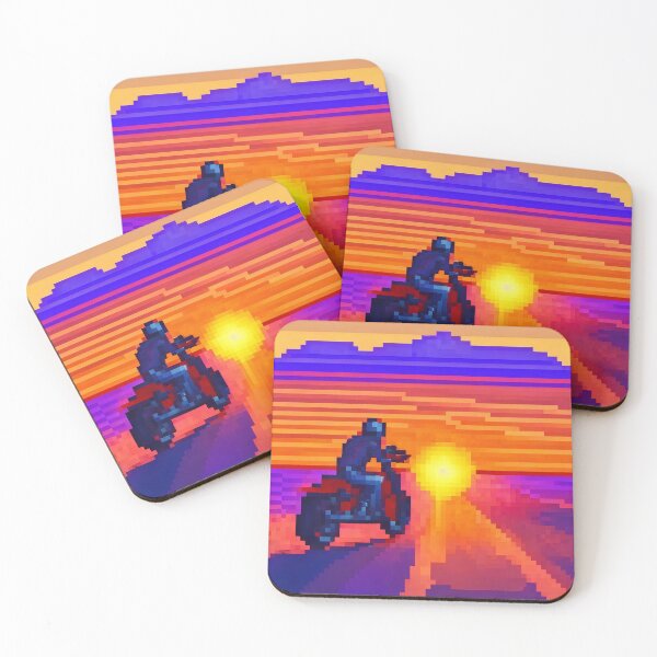 Item preview, Retro Pixel Art of motorcycle going into sunset designed and sold by raviolli000.