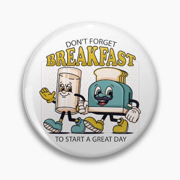 Item preview, Don't Forget Breakfast, a retro mascot of a toaster and a glass of milk designed and sold by Kevyn Adha.