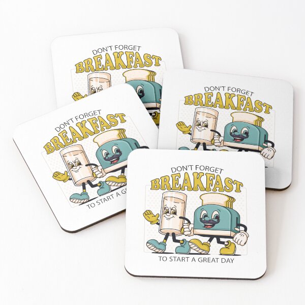 Item preview, Don't Forget Breakfast, a retro mascot of a toaster and a glass of milk designed and sold by Kevyn Adha.