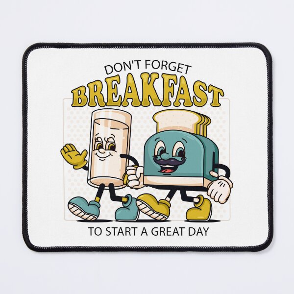Item preview, Don't Forget Breakfast, a retro mascot of a toaster and a glass of milk designed and sold by Kevyn Adha.