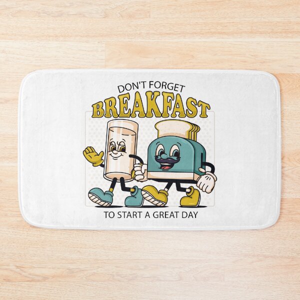 Item preview, Don't Forget Breakfast, a retro mascot of a toaster and a glass of milk designed and sold by Kevyn Adha.