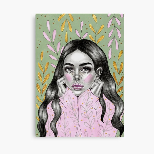 Little girl in green forest Canvas Print