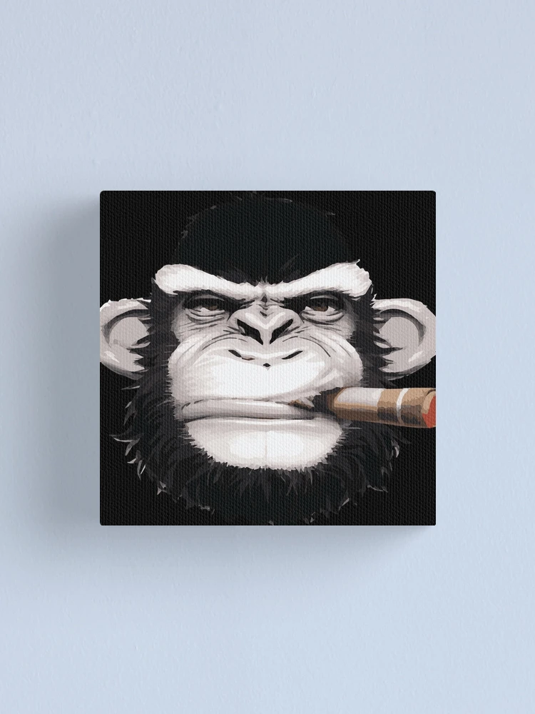 cigarette smoking monkey sitting on a tree stump a Poster Print (18 x 24) Home & Kitchen Chimpanzee smoking a cigarette hi-res