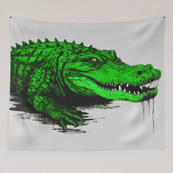 Item preview, Green scary crocodile in the swamp designed and sold by ArtPrintPal.