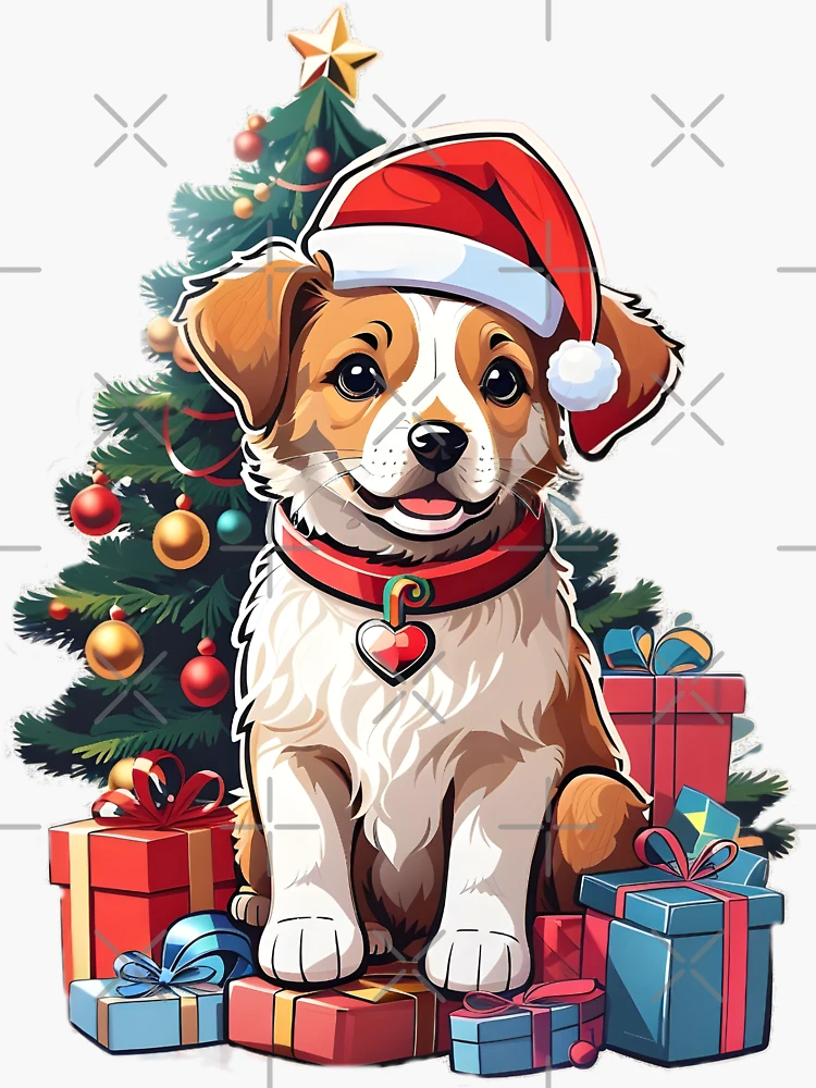 Cute Christmas Dog Wearing a Santa Claus Hat with Christmas Gifts Sticker  for Sale by PoshPeels