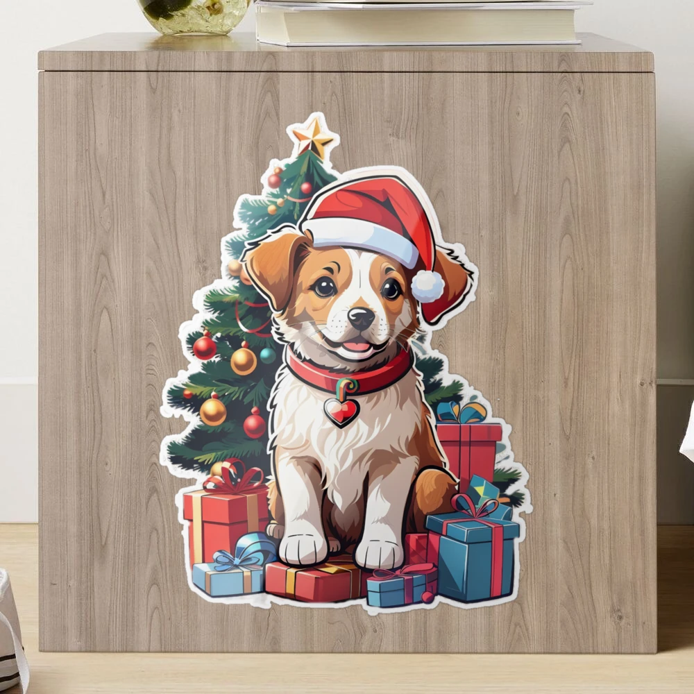 Cute Christmas Dog Wearing a Santa Claus Hat with Christmas Gifts Sticker  for Sale by PoshPeels