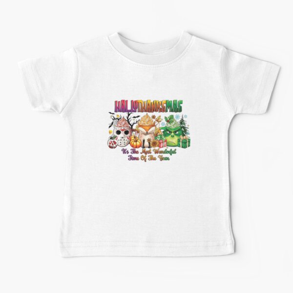 Happy Hallothanksmas Coffee Lover Fall Halloween Christmas Ghost Season The Grinch Thanksgiving Spooky Baby T-Shirt