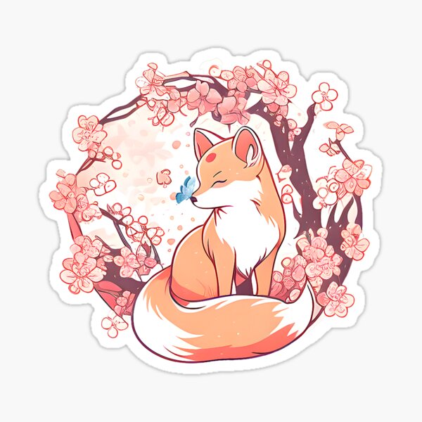 Item preview, Fox Japanese Cherry Blossom Flower Butterfly Vintage designed and sold by MelvinBradys.