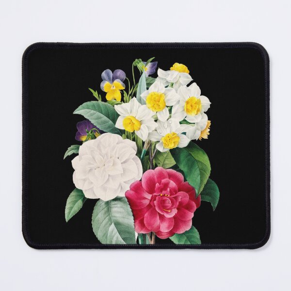 Item preview, Camellia, Daffodil and Pansy bouquet by Pierre-Joseph Redouté + Scientific name designed and sold by 29Bumblebee.
