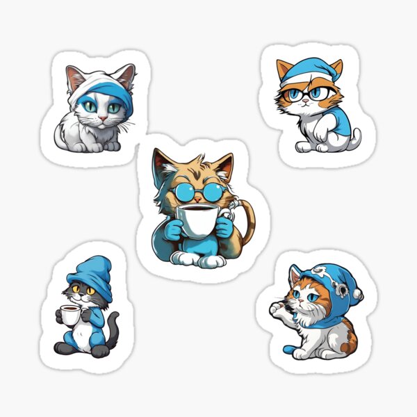  Sticker Cat Meme Blue Smurf Waterproof Sticker Label