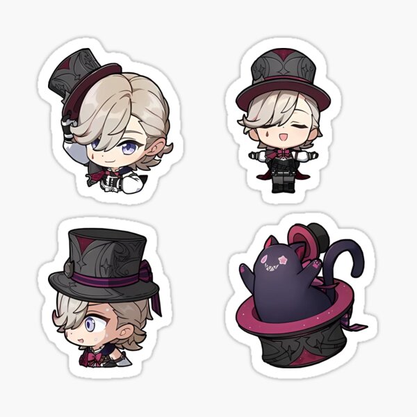 Aperçu de l'œuvre Ensemble d'autocollants Lyney Genshin Impact Chibi créée et vendue par dudu-inpajamas.