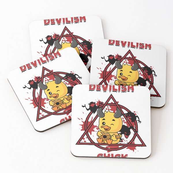 Item preview, Devilish Chick Red with horns and red blood playing guitar  designed and sold by Karoft Collection.