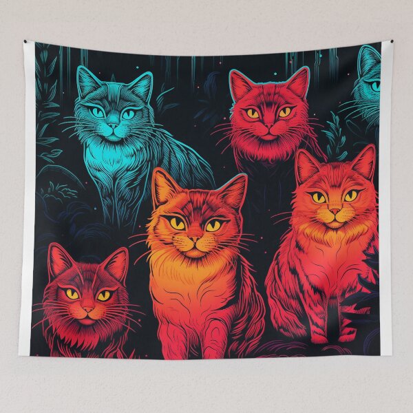 Artikelvorschau, Katzenmuster im Neonstil entworfen und verkauft von Art91design.
