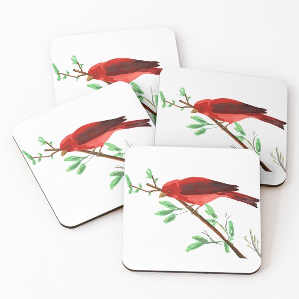 Item preview, Colorful Red Tanager on a branch designed and sold by VerdeDoodleDuck.