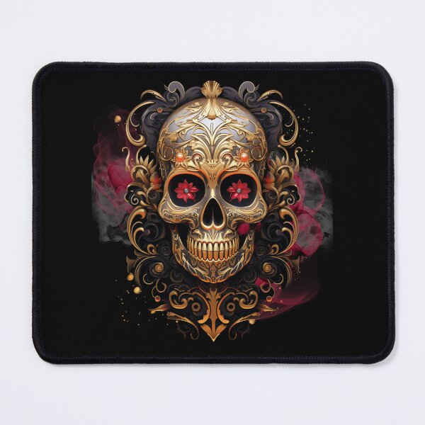 Item preview, Golden Psychedelic skull with flowers as eyes and smokin background designed and sold by Vindbult.