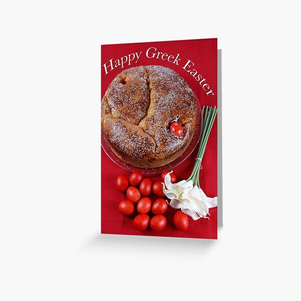 Happy Greek Easter With Greek Bread & Eggs Greeting Card