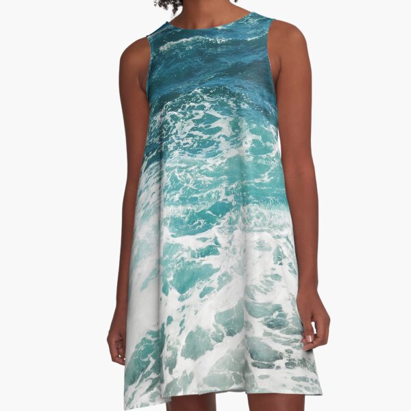 Blue Ocean Waves A-Line Dress