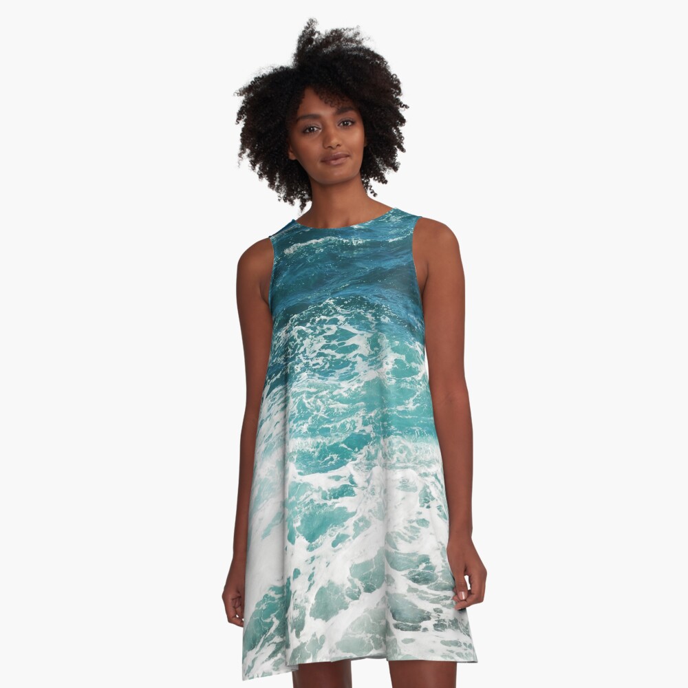 Blue Ocean Waves A-Line Dress