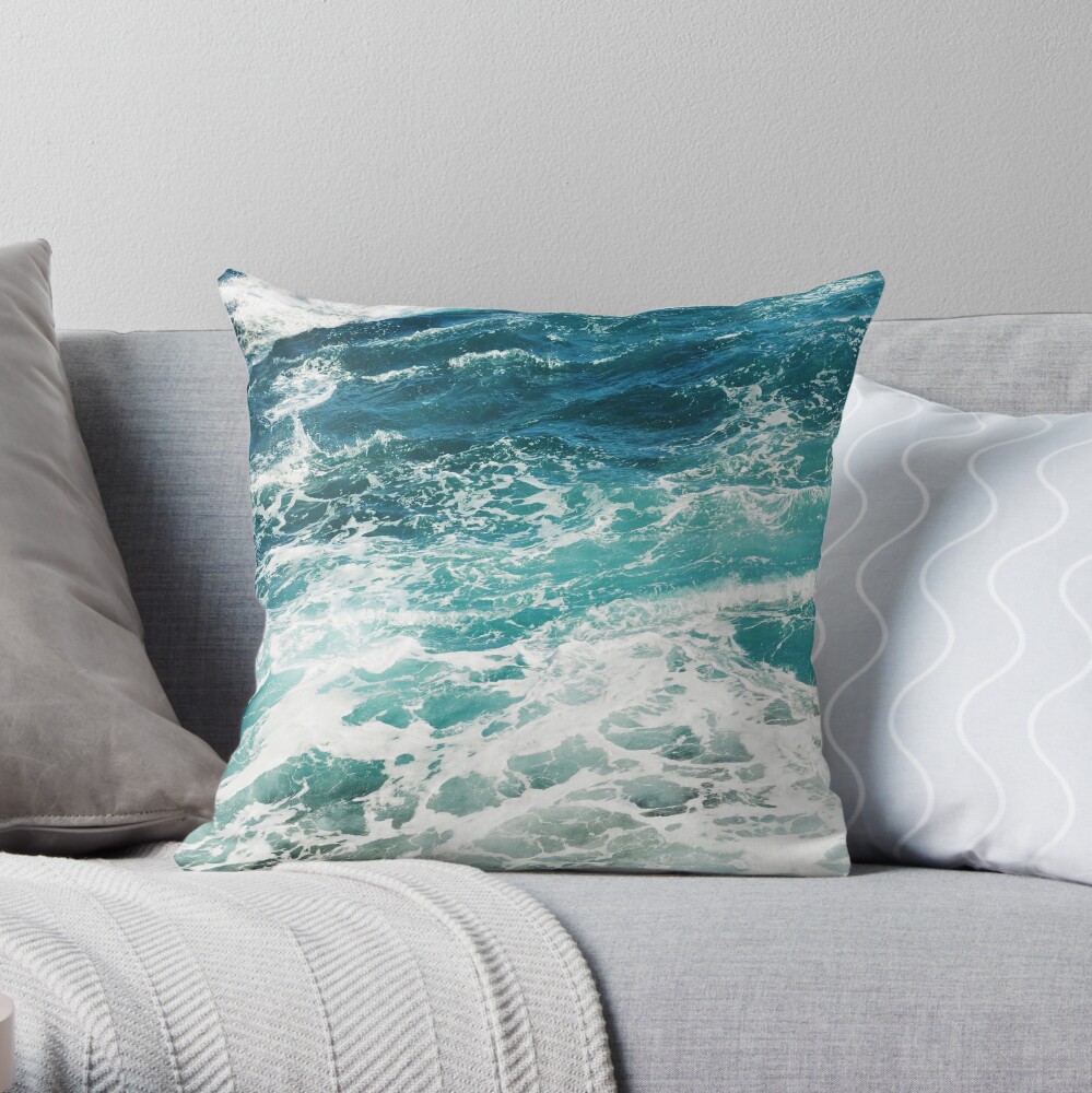 Blue Ocean Waves  Throw Pillow