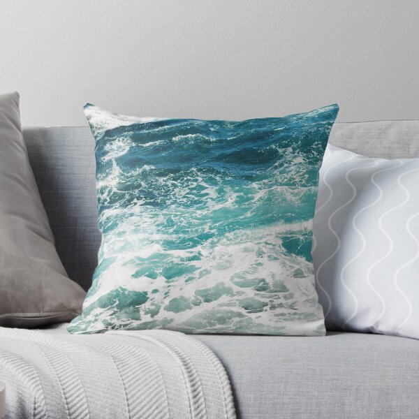 Blue Ocean Waves Throw Pillow