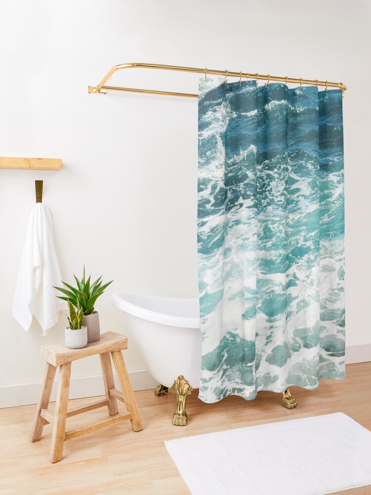 Alternate view of Blue Ocean Waves Shower Curtain