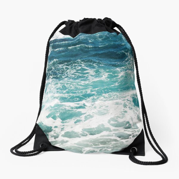 Blue Ocean Waves Drawstring Bag