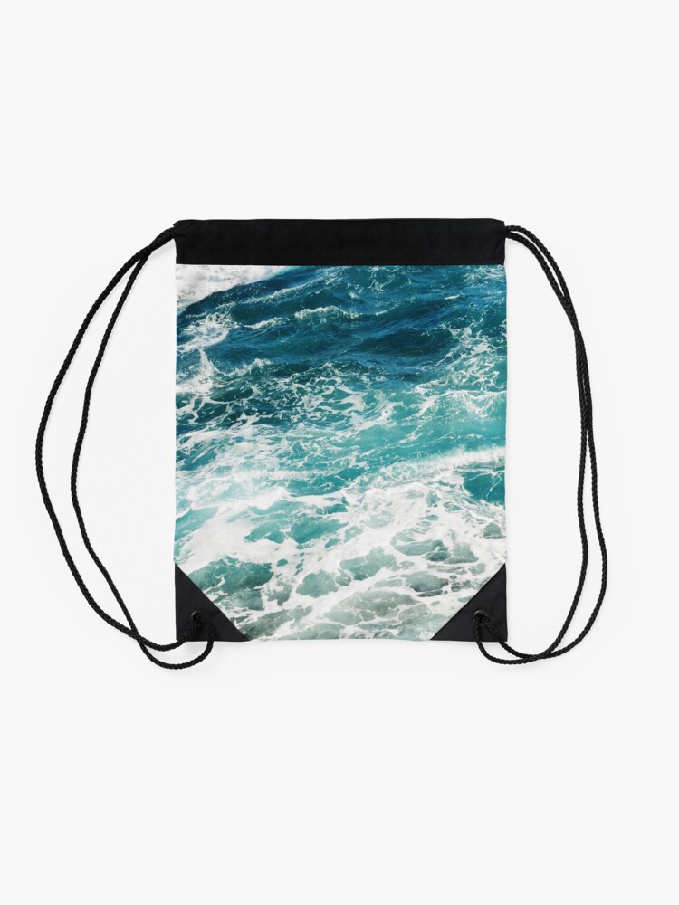 Alternate view of Blue Ocean Waves Drawstring Bag