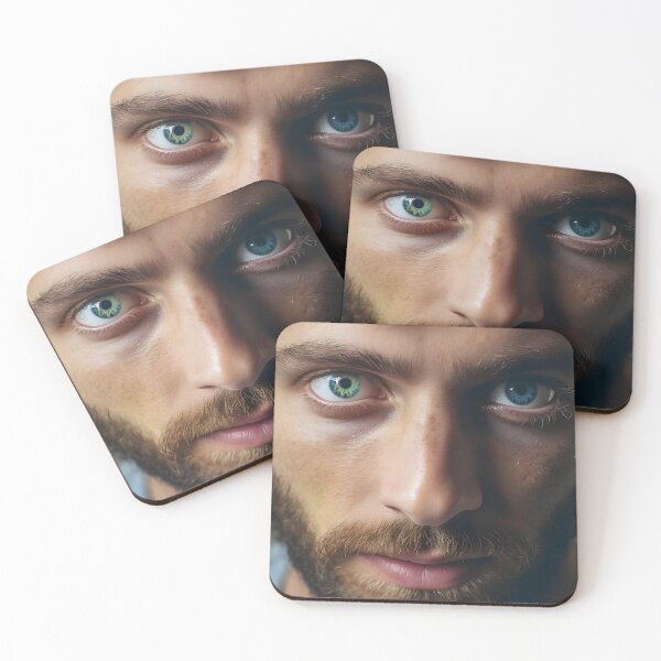 Item preview, Captivating close-up of a man in the style of two coloured eyes designed and sold by AI-Only Creations.