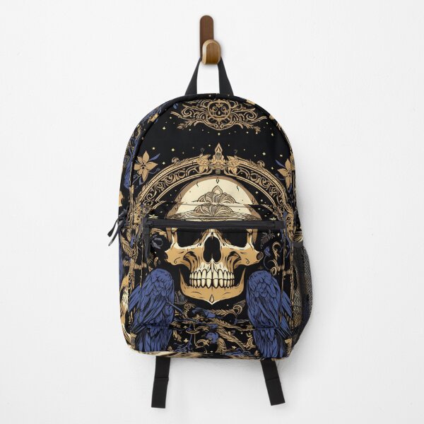 Artikelvorschau, Gothic Skull Blue Raven Angel Wings Golden Starry Frame entworfen und verkauft von AwakenedSoul.