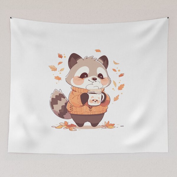 Item preview, Fall Raccoon with Hot Drink designed and sold by KIBBYKO.