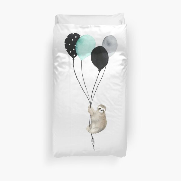 Sloth With Balloons Duvet Cover
