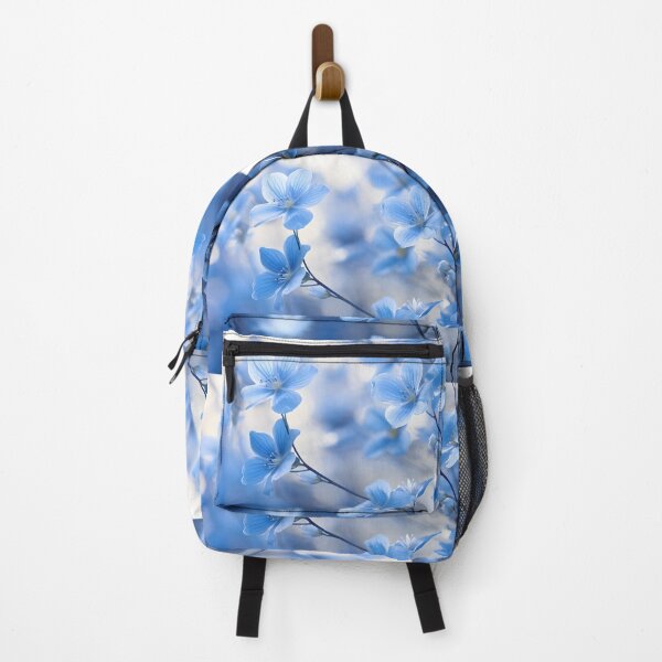 Item preview, Blue flowers in the style of soft focus romanticism capturing the essence of nature designed and sold by AI-Only Creations.