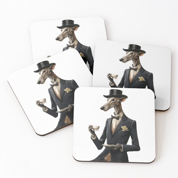 Item preview, sophisticated greyhound drinking tea designed and sold by Etitude.