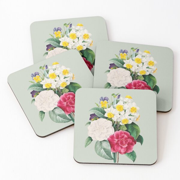 Item preview, Camellia, Daffodil and Pansy bouquet by Pierre-Joseph Redouté + Scientific name designed and sold by 29Bumblebee.