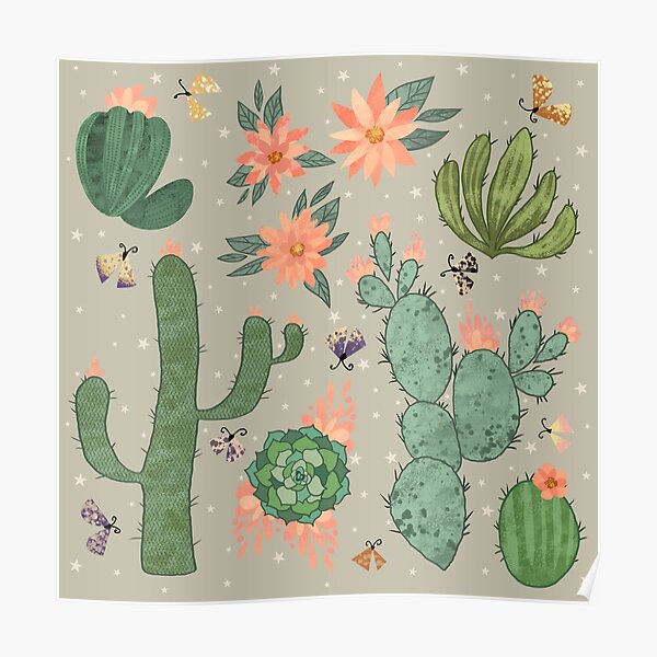 Succulents in Grey Poster