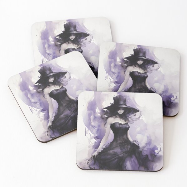 Item preview, Watercolor painting of lady witch in a purple dress designed and sold by AI-Only Creations.
